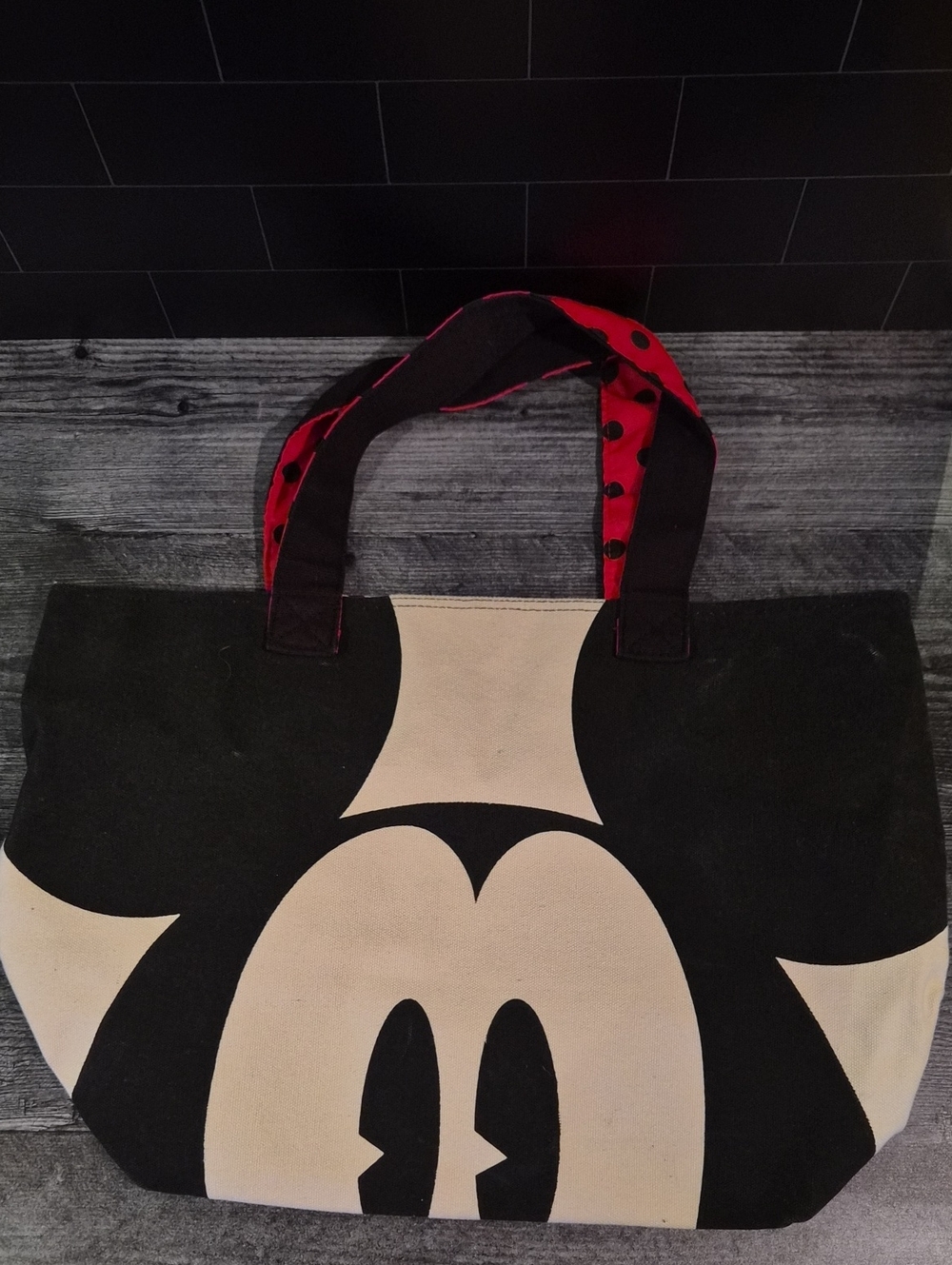 disney store big face canvas tote.